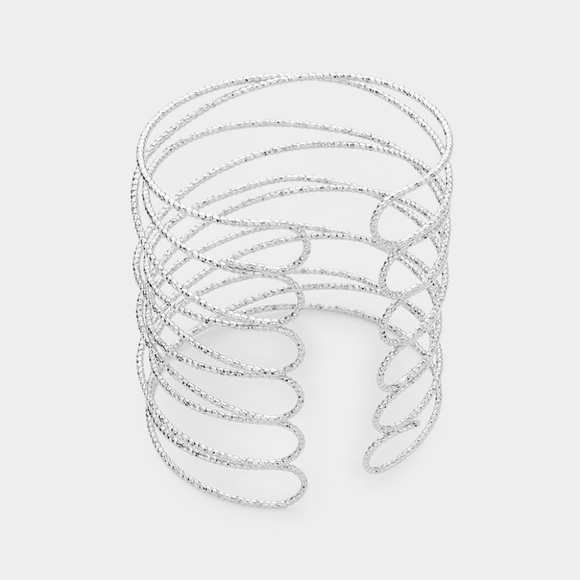 Silver Crossed Cage Metal Cuff Bracelet Casual Jewelry - Picture 2 of 2